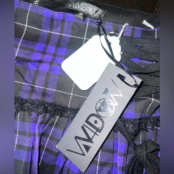 Dolls Kill x Widow Purple Plaid Mini Skirt with Lace-Up Detail - Picture 3 of 3